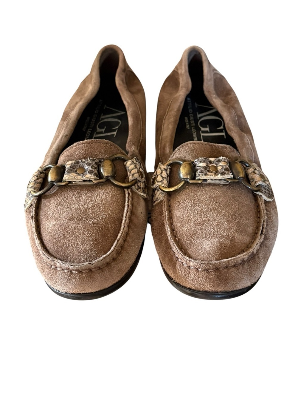 AGL Tan Suede Brown Loafers with Braided Embellishment Size 9